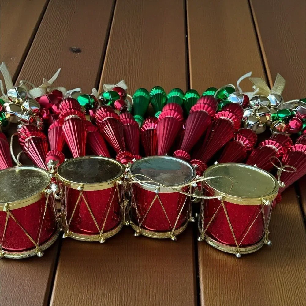 Hobby Lobby Christmas Ornament Lot 35 Red Green Bells Drums Icicles